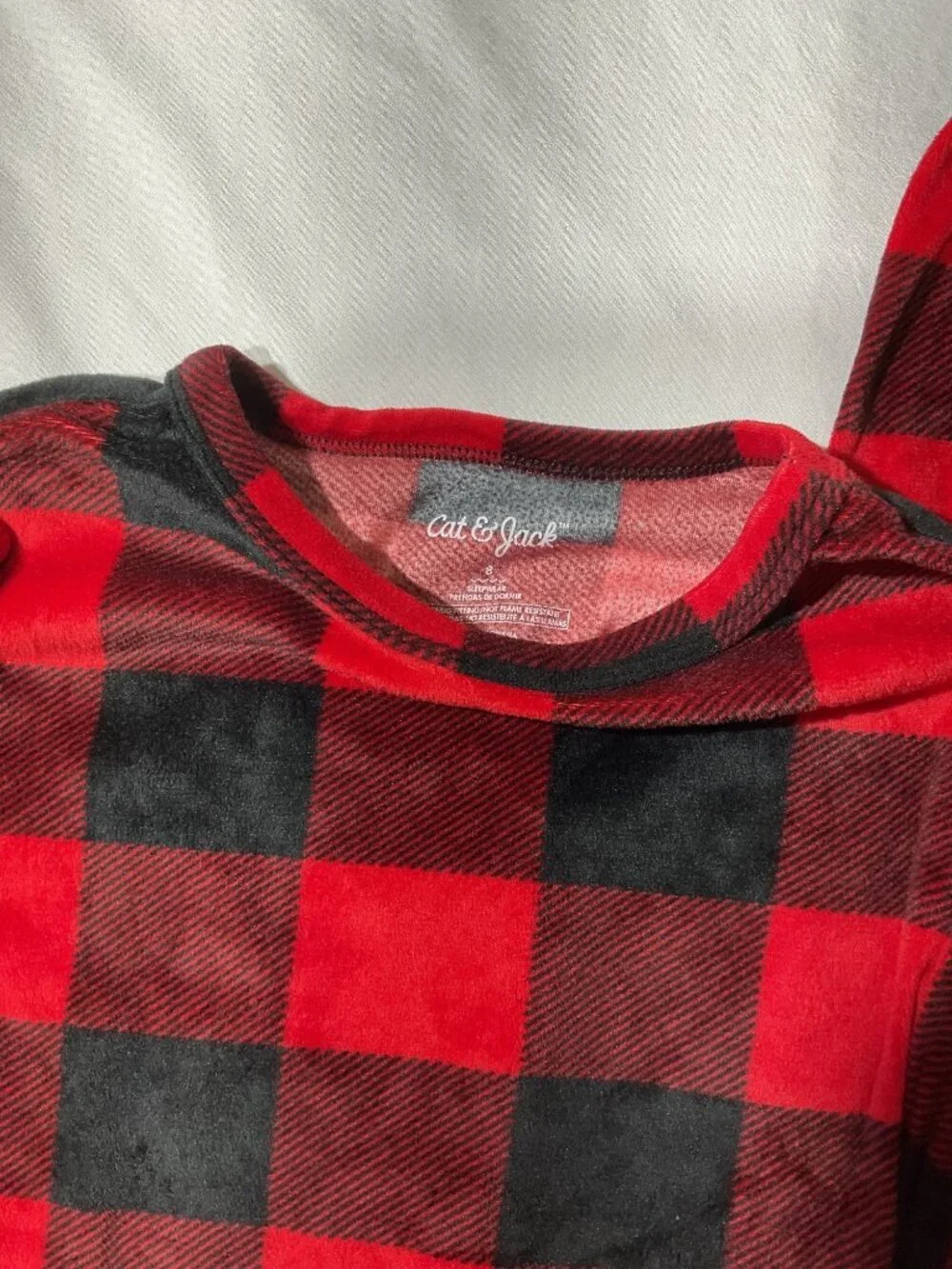 Red & Black Buffalo Plaid Kids Pajama Set By Cat & Jack Size 8 Soft Polyester